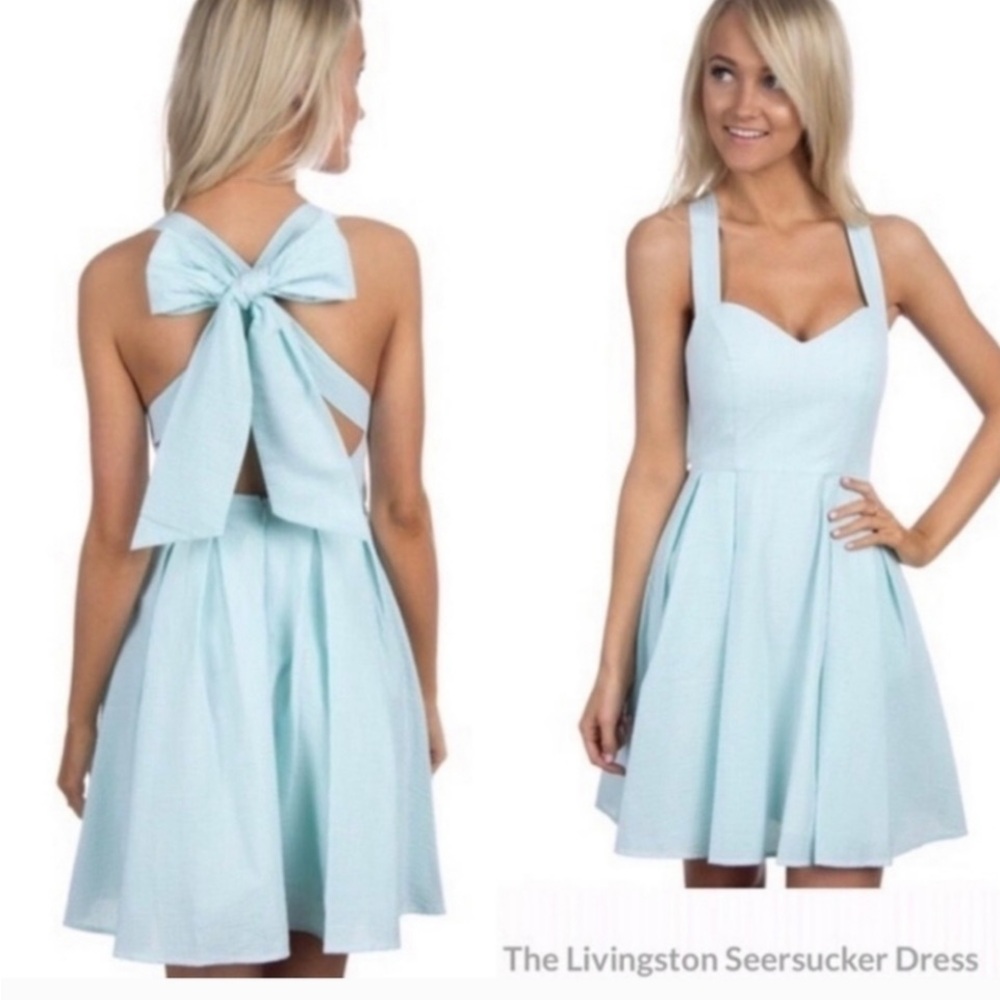 THE LIVINGSTON DRESS IN MINT SEERSUCKER BY LAUREN JAMES